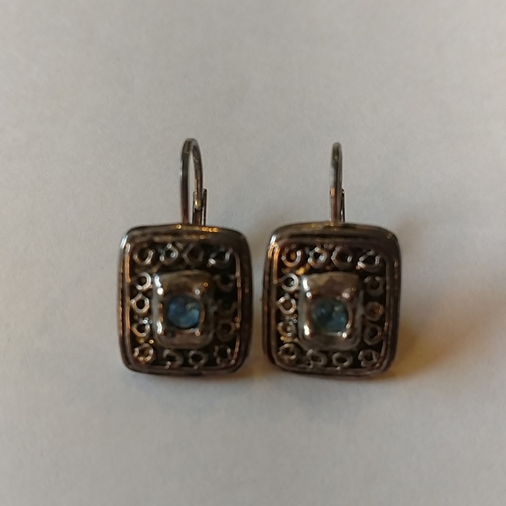 Vintage square earrings with blue rhinestone